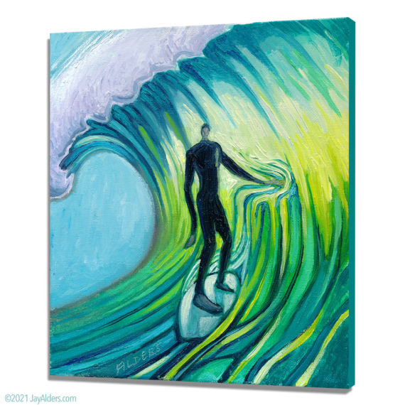 Elongated surfer artwork print by Jay Alders on canvas