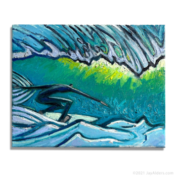 Surfer 7221- Contemporary surfer painting in thick oil paint by artist Jay Alders
