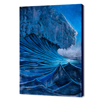 Modern painting of a massive blue wave with rough seas by artist Jay Alders