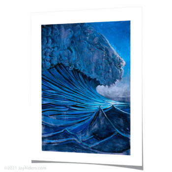 Wave Den - Modern painting of a massive blue wave with rough seas by artist Jay Alders
