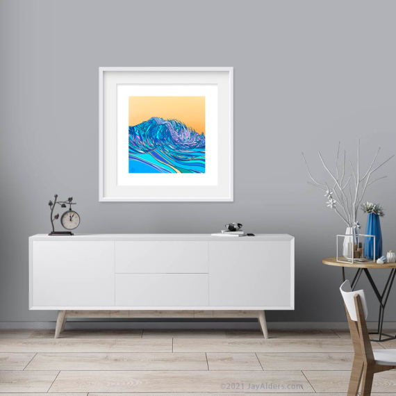 Framed art print of a contemporary ocean art line art whimsical piece by Jay Alders