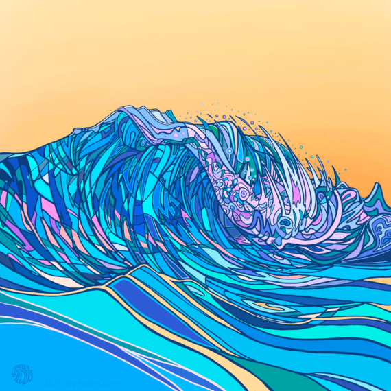 Aquatic Bloom - Modern line art colorful ocean art by Jay Alders