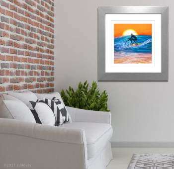 Sundown Showdown- Framed art print of a contemporary surfing painting