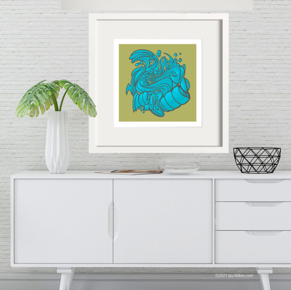 Hydroglyphics # 1 - Stylized abstract ocean art print