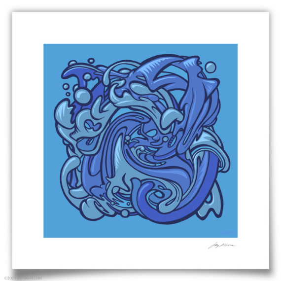 Hydroglyphics # 4 - Abstract artwork in blue tones and fluid, energetic forms by Jay Alders