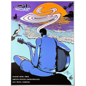311 Poster for Key West by Jay Alders of a guitarist on the beach smoking with palm trees