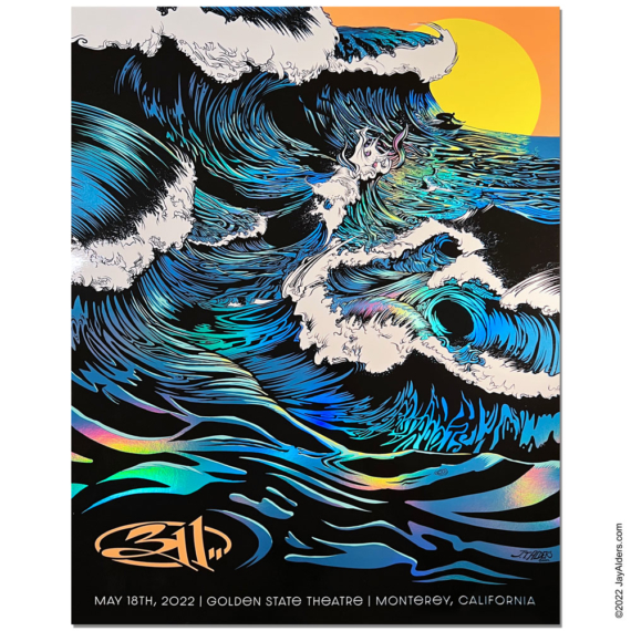 311 Monterey CA Gig Poster AP of ocean waves and a surfer by Jay Alders