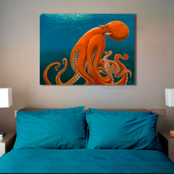 Orange octopus artwork, giant pacific octopus by Jay Alders