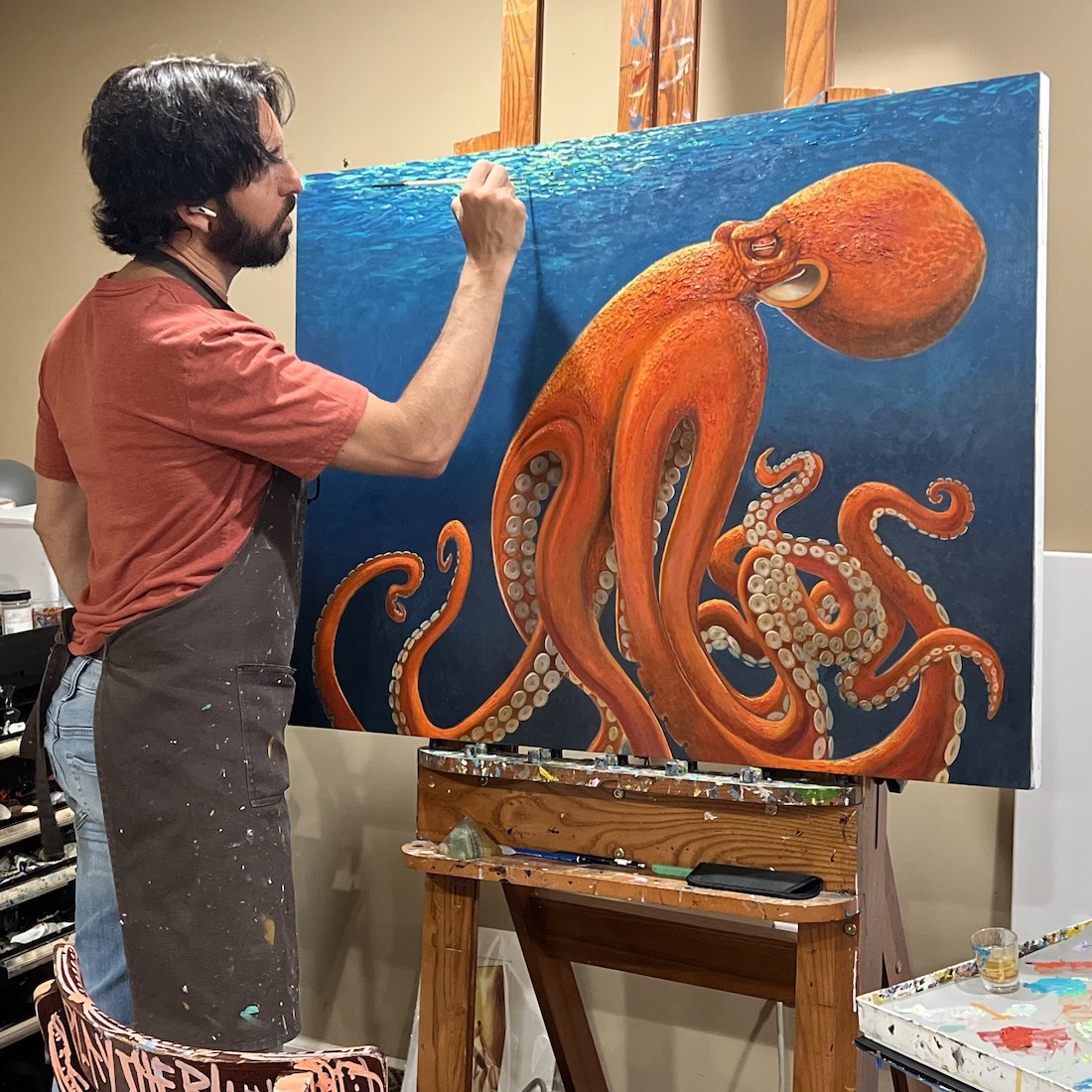 Artist Jay Alders painting an Octopus, "Tentacles"