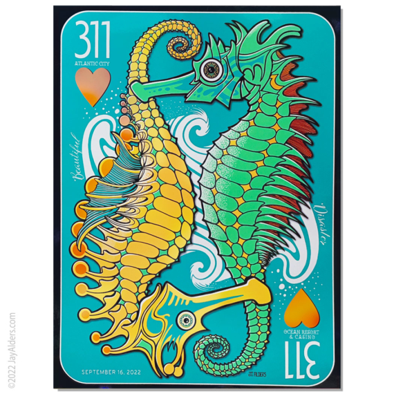 311 seahorse playing card poster art by Jay Alders