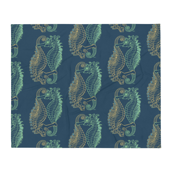 Contemporary seahorse design throw blanket by artist Jay Alders