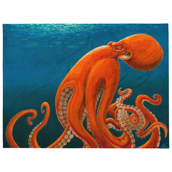 modern art giant pacific octopus design throw blanket by Jay Alders
