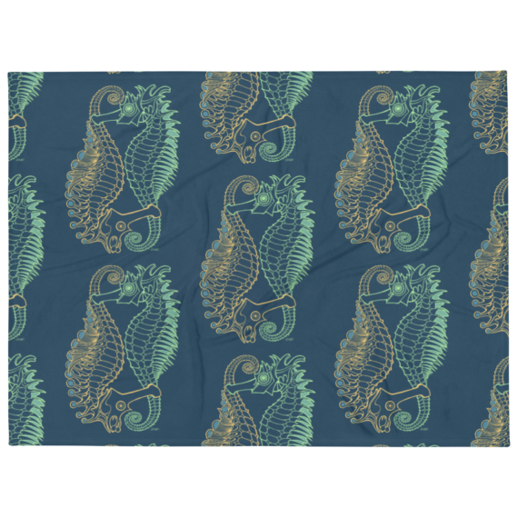 Contemporary seahorse design throw blanket by artist Jay Alders