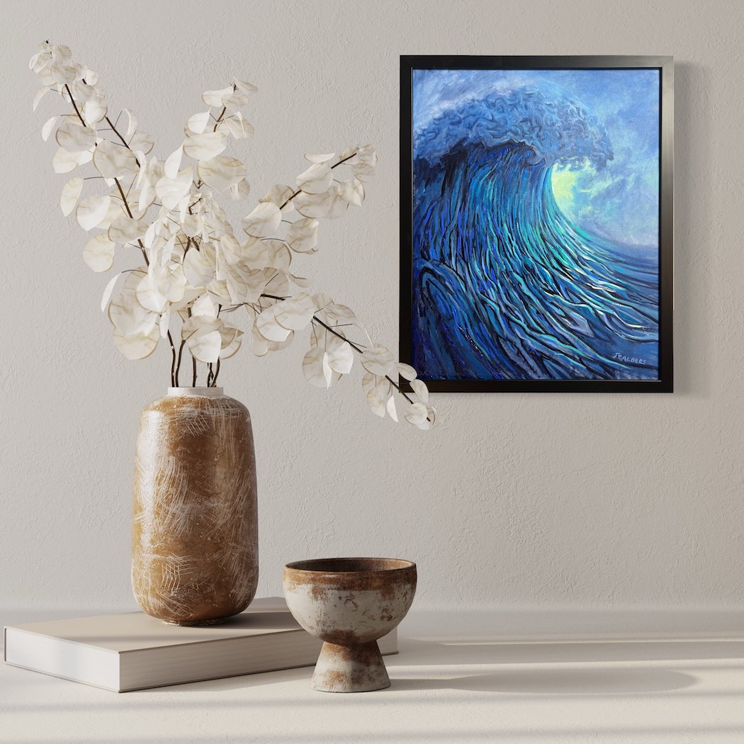 Framed ocean wave contemporary original painting
