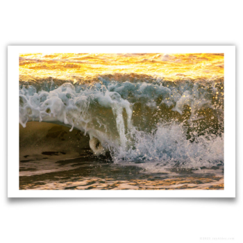 Ocean photography, signed print by Jason Alders of a wave breaking at sunrise at the Jersey Shore in Spring Lake, NJ.