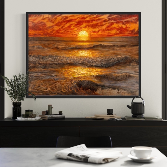 Light and Salty - Contemporary original oil painting of the surf on a beach at sunrise or sunset by Jay Alders with thick impasto brushstrokes