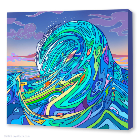 trippy psychedelic surfing art print by Jay Alders in wild colors