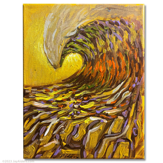 Wave 42823 - Original ocean wave contemporary painting by Jay Alders in yellow.