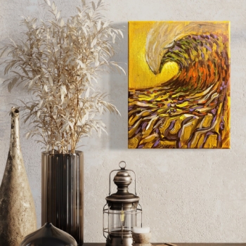Wave 42823 - Original ocean wave contemporary painting by Jay Alders in yellow.