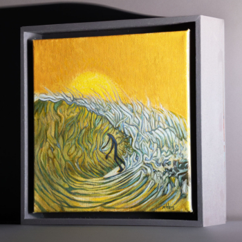 Sunset Barrel - Original framed contemporary surfer painting by Jay Alders