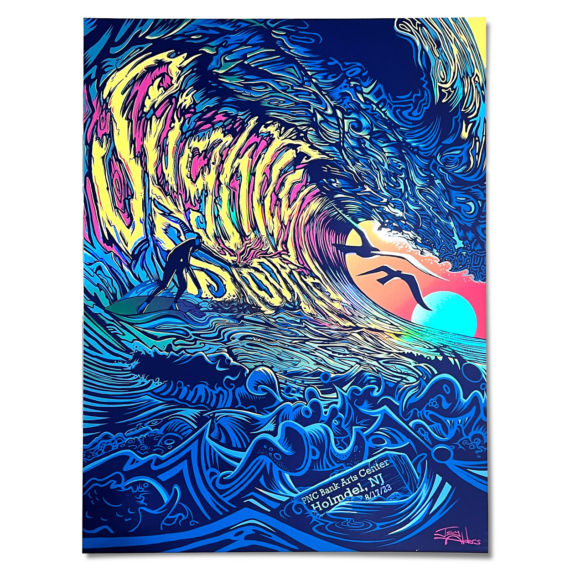 Slightly Stoopid surfer art gig poster (AP Rainbow Foil) from PNC Holmdel, NJ 2023 show by Jay Alders