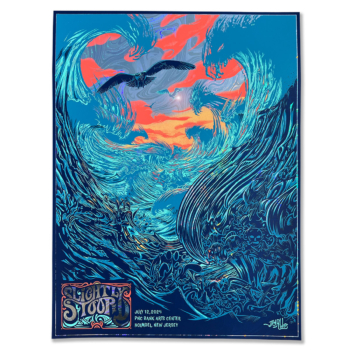 Slightly Stoopid July 12, 2024 Gig Poster AP on Swirl Rainbow Foil. Seagull and wild ocean waves artwork for PNC Arts Center Holmdel by Jay Alders