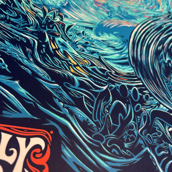 Close up of ocean artwork in the gig poster for 7/12/24 PNC Arts Center Slighty Stoopid Gig Poster