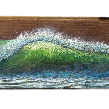 Tidal Drift- Original oil painting of an ocean wave in green palette - detail close up of painting