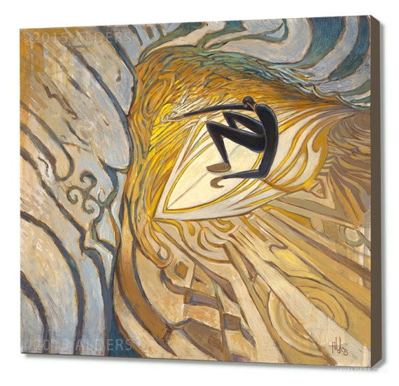 Corner pocket - stylized abstract surfer in a wave art print by Jay Alders